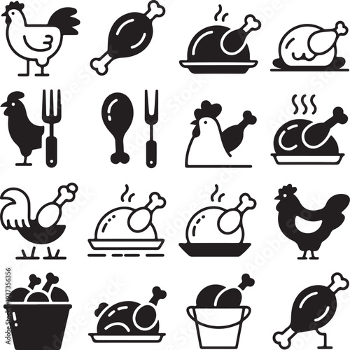 chicken icons set black silhouette vector illustration