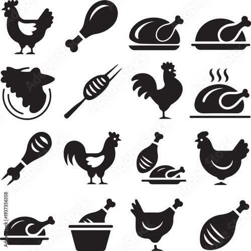chicken poultry food symbols collection icons