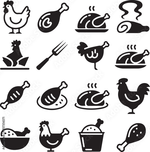 chicken farm animal hen rooster icons set