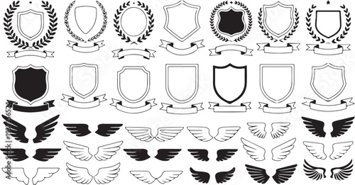 heraldry badges shields wreaths wings symbols