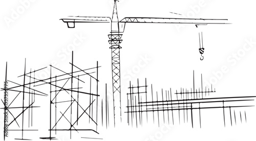 construction building site crane sketch illustration