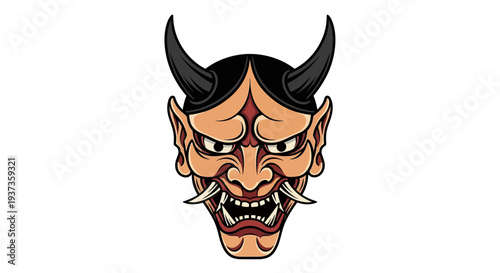 Hannya Japanese Oni Mask Illustration Design.