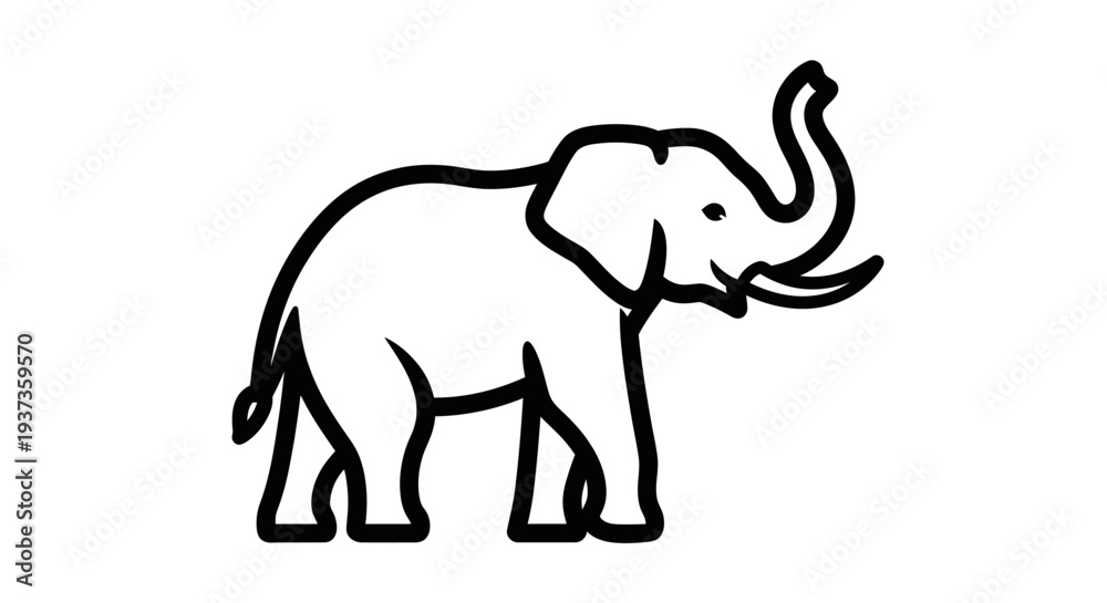 Obraz premium Simple Black Line Drawing of Elephant.