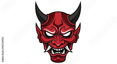 Red Oni Mask with Horns and Fangs.