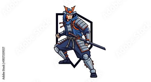 Samurai Warrior in Armor with Sword.