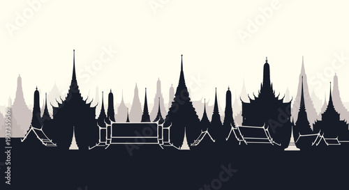 Silhouette of Buddhist Temple Architecture.