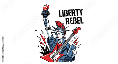 Statue of Liberty Playing Electric Guitar Illustration.