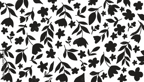Black and White Floral Seamless Pattern.