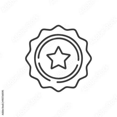 Quality Guarantee Star Badge Outline Icon Vector - Premium Achievement Medal for Winner, Success, Certification, and Web Design