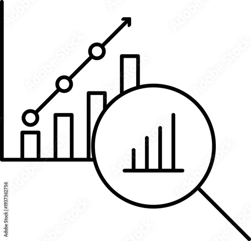Market Research Icon Magnifying Glass over Bar Chart