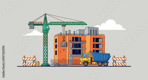 Construction site with crane and building under development