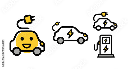 Electric Vehicles Charging at Stations with Eco friendly Energy Symbols Clean Mobility
