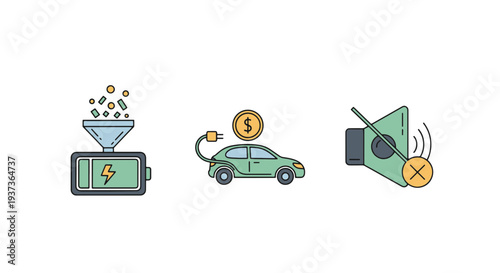 Modern Digital Concepts Showing Energy Charging Electric Vehicle Economy and Mute Control Icon