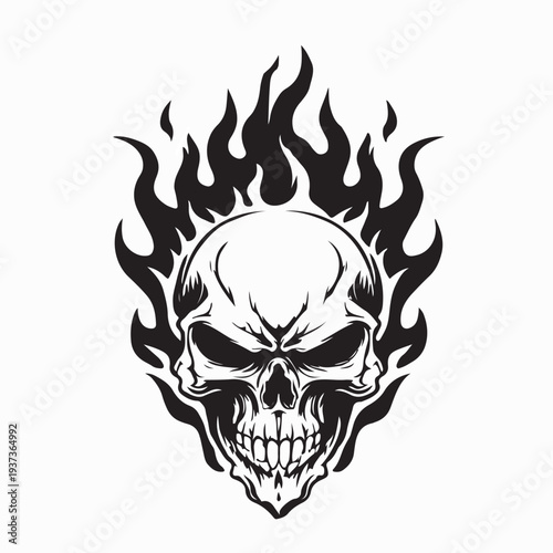 Angry Flaming Skull Mascot Logo Vector On White Background
