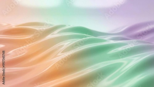 Gentle pastel waves flow in soft iridescent pastel hues with smooth flowing motion and subtle highlights