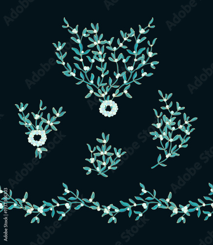  Vignettes, border ornaments, with floral motif, cranberry,  white wildberries, myrtle berries, omela