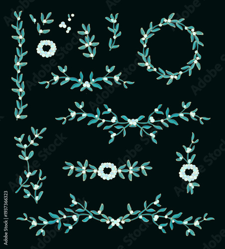  Vignettes, border ornaments, with floral motif, cranberry,  white wildberries, myrtle berries, omela