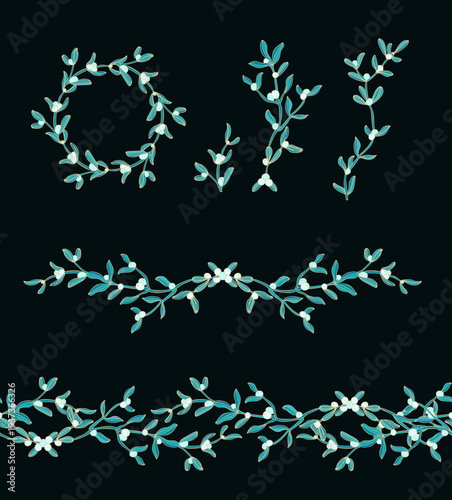  Vignettes, border ornaments, with floral motif, cranberry,  white wildberries, myrtle berries, omela