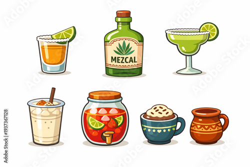 Mexican Traditional Beverages: Modern Vector Drink Icon Collection
