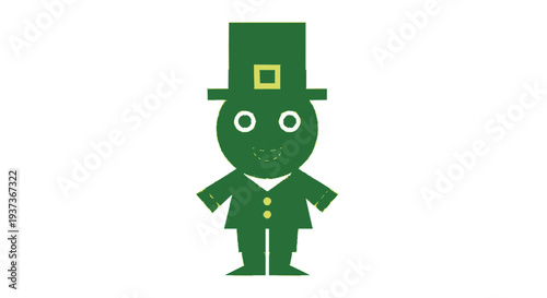 Green cartoon leprechaun character wearing hat and suit on white background for st patrick's day