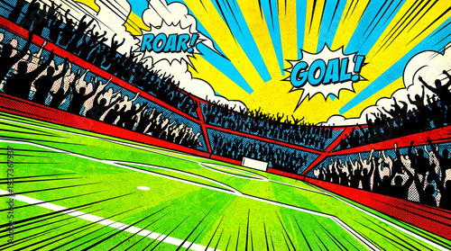 Comics Style Football Stadium with Goal.