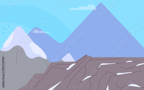Mountain scene background. Nature rock color flat landscape