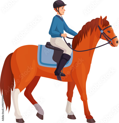Ranch horse rider cartoon icon. Young happy character
