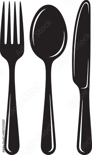 Black fork spoon and knife on white background utensils tableware