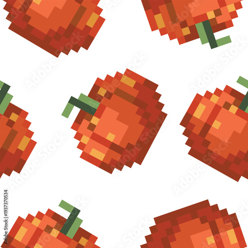 Orange pumpkin pattern in pixel style