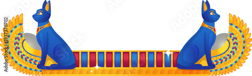 Egyptian cat god decorative border cartoon element