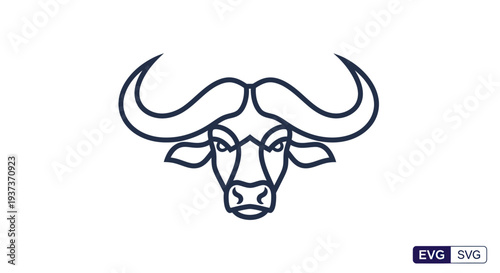 Stylized Buffalo Head Icon, African Wildlife Silhouette, Minimalist Line Art