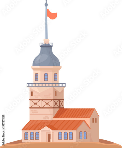 Vintage tower landmark. Urban tourist travel symbol