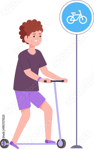 Bike lane traffic sign for kid scooter safety