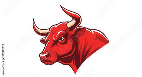 Furious Red Bull Head Mascot Illustration, Aggressive Animal Power Symbol