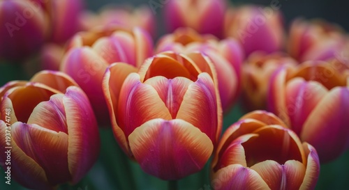 Close up of vibrant tulip blossoms in full bloom