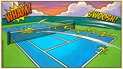 Tennis Court with Comic Style Elements.