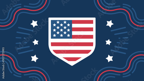 A stylized shield incorporating the american flag s colors and stars is prominently displayed against a deep blue background high quality professional detailed modern elegant stylish