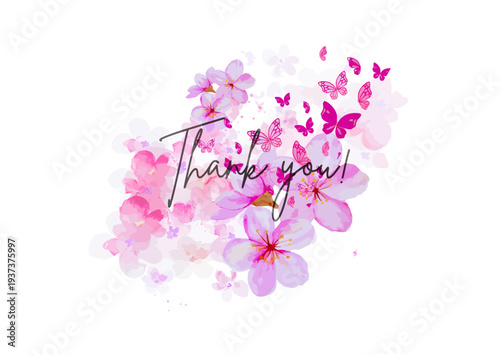 A floral expression of gratitude with pink petals and butterflies
