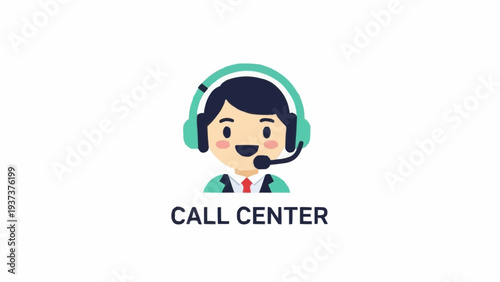 Cartoon Call Center Agent Wearing Headset.