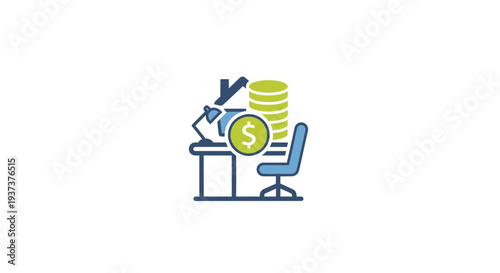 Businessman sitting at office desk with money.