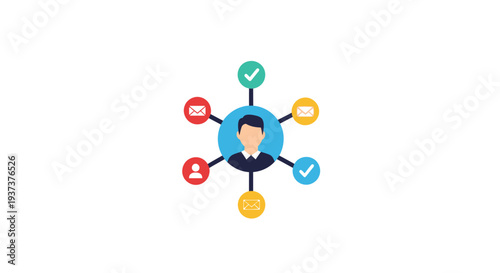 Businessman with connected social media icons.