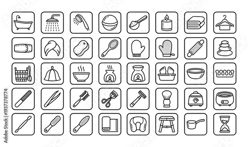 Collection of spa and personal care icons for wellness and beauty treatments