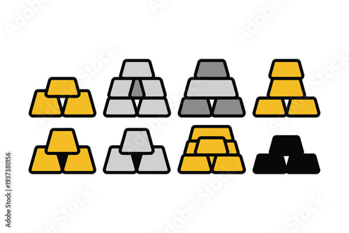 Colorful Gold and Silver Bars Illustration with Black Accents on White Background