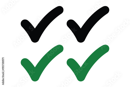 Checkmarks in Black and Green Colors on White Background for Approval and Confirmation