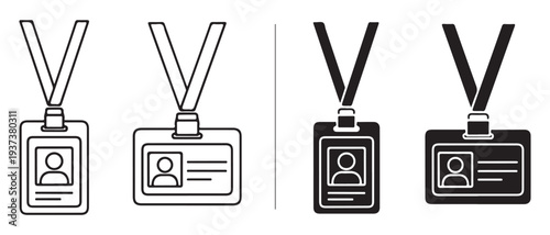 Two sets of lanyard id card icons in outline and solid fill styles representing access and identification