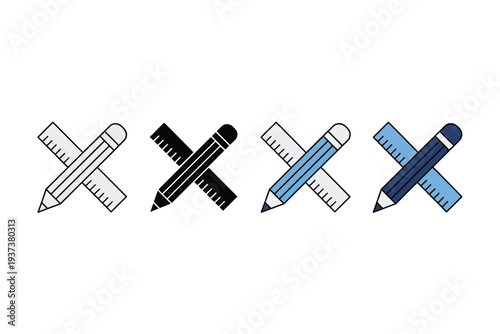 Colorful Pencil and Ruler Icons in Various Styles for Design and Education