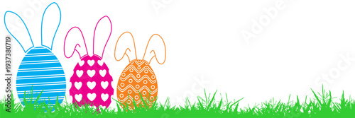 Vector illustration of three Easter eggs on the grass for easter day