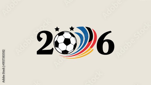 A graphic displays the number 2026 flanking a soccer ball with red white and blue streaks likely representing a world cup event high quality professional detailed