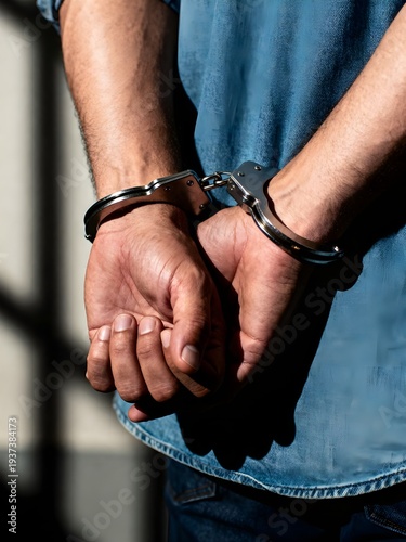 Man with handcuffs behind back getting arrested by the police