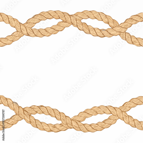 Rope line pattern. Braid border texture. Vintage nautical braided cord.